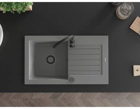 Mexen Pablo, granitový drez 752x436x161 mm, 1-komorový a čierna batéria Telma, šedá, 6510-71-670200-70-B