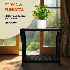 Polyratanový odkladací stolík ROCCO s akáciovým drevom, 40x45x45cm, čierna/hnedá Casaria