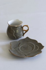 Sivozlaté porcelánové šálky s podšálkou Kvet 2ks