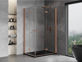 Mexen Mist-F Duo, skladací sprchový kút 90 x 110 cm, číre sklo, medený matný profil, 8A6-090L-110P-65-00