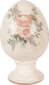 Béžové antik keramické vajíčko s kvetmi Protea Eucalypt L - Ø 15*24 cm