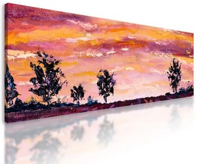 Obraz maľba zapádajúceho slnka za pole