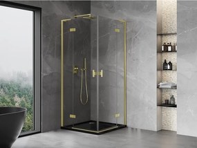 Mexen Mist-H L Duo, 2-krídlový sprchový kút 90 x 90 cm, číre sklo, zlatý matný profil, 8A5L-090L-090P-55-00