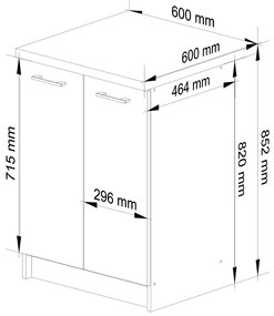 Kuchyňská skříňka Olivie S 60 cm 2D bílá/metalický lesk/dub sonoma