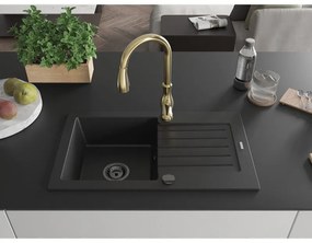 Mexen Pablo, granitový drez 752x436x161 mm, 1-komorový a drezová batéria Savita, čierna, 6510-77-672601-50-B