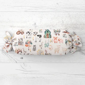 Biante Detský vankúš valec bonbon Sandra SA-563 Zvieratká na farme na bielom 15x80 cm