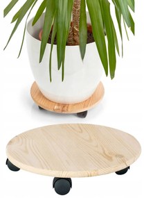 Drevený podstavec pod kvetináče, okrúhly, s kolieskami