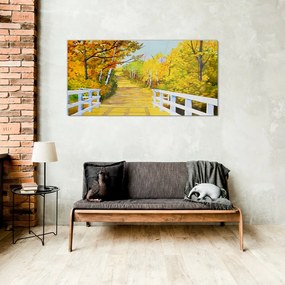 Skleneny obraz Most les jeseň