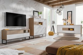 TV stolík Bliwon 148 cm so zásuvkami - jodeľka scandi / biely mat