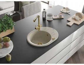 Mexen Kevin, drez granitový 586x458x190 mm, 1-komorový a zlatá Duero batéria, béžová, 6517-69-671600-50