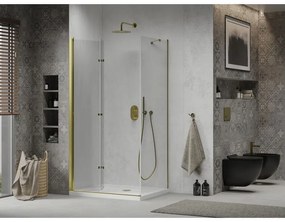Mexen Lima sprchovací kút 80x70cm, 6mm sklo, zlatý profil - číre sklo + Slim sprchová vanička - 856-080-070-50-00-4010