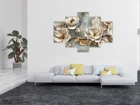 Obraz - Mramorové pozadie s kvetmi (150x105 cm)