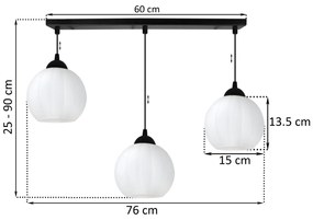 Závesné svietidlo Costa, 3x biele sklenené tienidlo, b