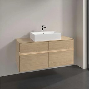 VILLEROY &amp; BOCH Collaro závesná skrinka pod umývadlo na dosku (umývadlo v strede), 4 zásuvky, s LED osvetlením, 1200 x 500 x 548 mm, Nordic Oak, C128B0VJ