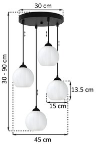 Závesné svietidlo Costa, 4x biele sklenené tienidlo, b, o