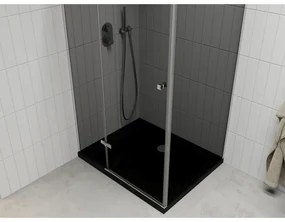 Mexen Roma, sprchový kút s krídlovými dverami 90 (dvere) x 100 (stena) cm, 6mm šedé sklo, chrómový profil + slim sprchová vanička čierna + chrómový sifón, 854-090-100-01-40-4070