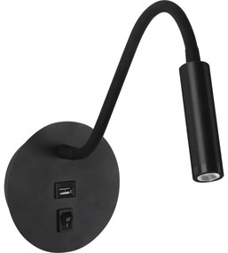 Brilagi - LED Flexibilná nástenná lampa s USB portom MAYA LED/3W/230V čierna