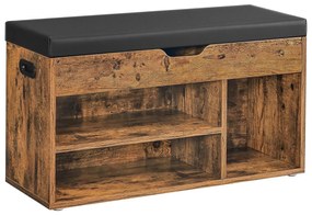 Botník s lavicou a úložným priestorom, 80x30x44cm, tmavá hnedá/čierna