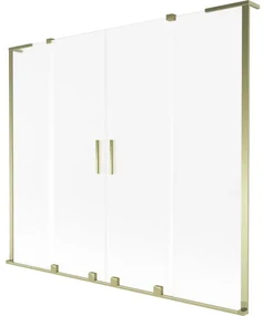 Mexen Velar L Duo, 2-krídlová posuvná vaňová zástena 200 x 150 cm, 8mm sklo námraza, zlatá lesklá, 896-200-003-32-50