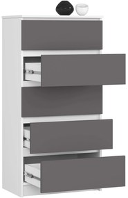 Komoda Kuba 60 cm - 5 zásuviek biela/grafitová