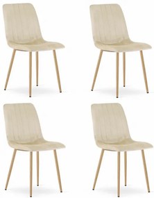 Set štyroch jedálenských stoličiek LAVA zamatové svetlobéžové / drevené nohy (4 ks)