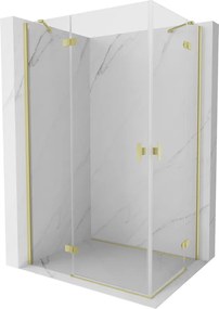 Mexen Mist-H Duo, 2-krídlový výklopný sprchový kút 80 x 75 cm, číre sklo, zlatý matný profil, 8A5-080L-075P-50-00