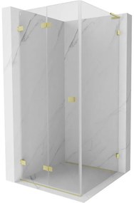 Mexen Lunar-F L, skladací sprchový kút ľavý 80 x 80 cm, 8mm číre sklo, zlatý matný profil, 836L-080-080-55-00-L