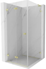 Mexen Lunar-F L, skladací sprchový kút ľavý 80 x 80 cm, 8mm číre sklo, zlatý matný profil, 836L-080-080-55-00-L