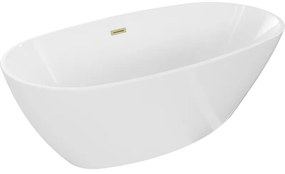 Mexen Eris, voľne stojaca vaňa 180 x 95 cm, biela, zlatý matný prepad, 53441809500-55