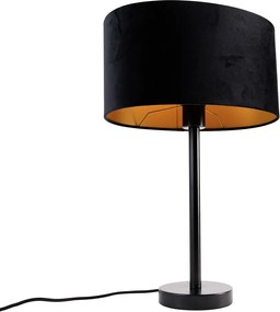 Stolová lampa čierna s oválnym zamatovým tienidlom čiernym 35 cm - Simplo