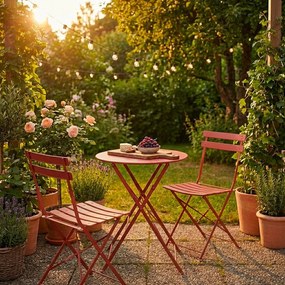 Oceľová záhradná jedálenská súprava v terakotovej farbe pre 2 Austin – Bizzotto