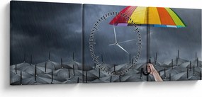 Obraz - Dáždniky (s hodinami) (90x30 cm)