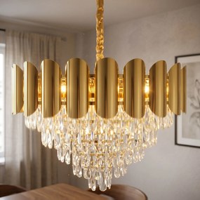 Toolight Toolight, krištáľová závesná lampa Ø60 cm, 9×E14, SWE100-CP, zlatá, OSW-30223