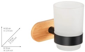 Samodržiaci sklenený téglik na zubné kefky v čiernej a prírodnej farbe Orea Bamboo – Wenko