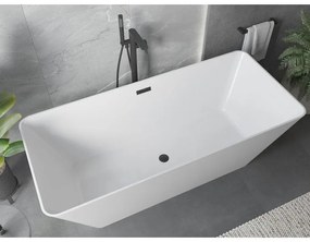 Mexen Velo Slim, voľne stojaca vaňa 170 × 75 cm, biela lesklá, čierny prepad, 52811707500-70