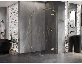 Mexen Lunar, výklopný sprchový kút pravý 70 x 70 cm, 8mm číre sklo, zlatý profil, 834-070-070-50-00-P