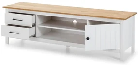 Biely TV stolík z borovicového dreva 158x47 cm Miranda – Marckeric