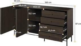 Dizajnová komoda YASMIN 165cm portlandský jaseň + čierna