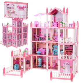 Domček pre bábiky ružová DIY 4 úrovne nábytku
