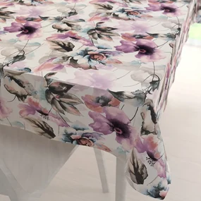 Biante Zamatový obdĺžnikový obrus Tamara TMR-050 Abstraktné fialové kvety na smotanovom 140x180 cm