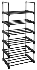 Kovový stojan na topánky, 6 úrovní, prispôsobiteľný, čierny
