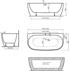 Polimat Akrylátová voľne stojaca vaňa k stene Risa 170x80 POLIMAT-Rozmery: 170x80, POLIMAT-Farba vane: Biela / grafit lesk
