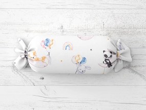 Biante Detský vankúš valec bonbon Sandra SA-374 Pandy líšky a zajačiky s balónikmi 15x60 cm