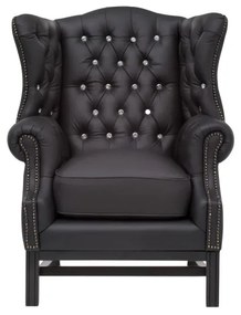 furniture-nabytek.cz - Masívne kreslo Chesterfield Kingsfield, ušák, pravá koža, čierne