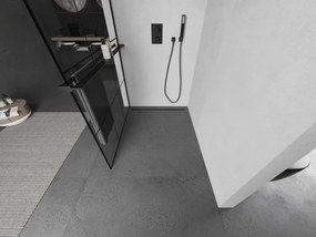 Mexen Kioto+ L, sprchová zástena Walk-In s poličkou a vešiakom 110 x 200 cm, 8mm číre sklo čierny vzor, čierny profil, 800-110-123-70-77