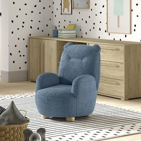 Detské kreslo Bear Mini s medvedími uškami modrá buklé
