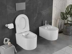 Mexen Sofia, závesná WC misa 490x360x355 mm, Rimless Tornádo + toaletné WC sedadlo z duroplastu, biela lesklá, 30540500