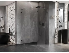 Mexen Lunar, L pravý výklopný päťuholníkový sprchový kút 90x80 cm, 8mm číre sklo, profil grafit brúsený, 831L-090P-080L-66-00-P