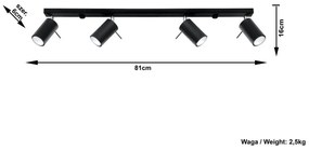 Čierne stropné svietidlo Sollux Etna 4L