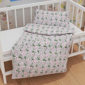 Biante Detské bavlnené posteľné obliečky do postieľky Sandra SA-178 Kvitnúce ruže na sivom Do postieľky 90x130 a 40x60 cm